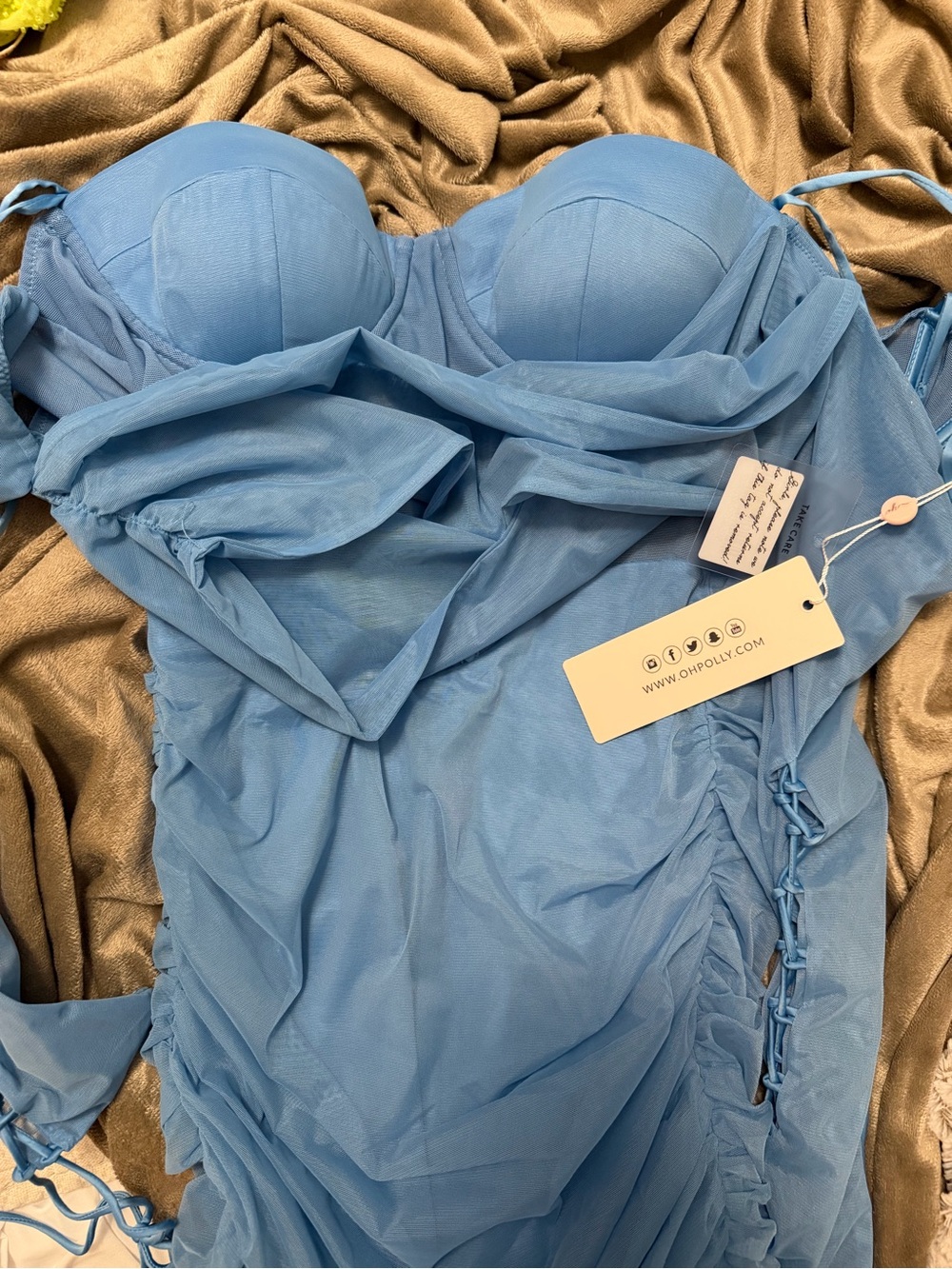 Oh Polly Sky Blue Off-Shoulder Corset Mini Dress - Picture 3 of 4